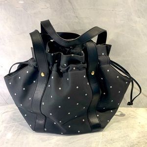 Kate Spade dot & logo black fabric purse with leather straps|details + dust bag